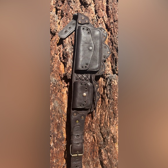Brown Leather Utility Belt Low slung Handmade. Perfect for Burning Man Festivals - Picture 5 of 6